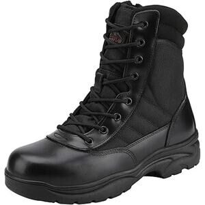 New Nortiv8 Men Size 12 Black Leather Zip Lace Up Military Tactical Boots w Flaw